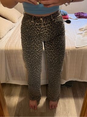 High-Rise Leopard Print Women's Jeans - Taupe/Black